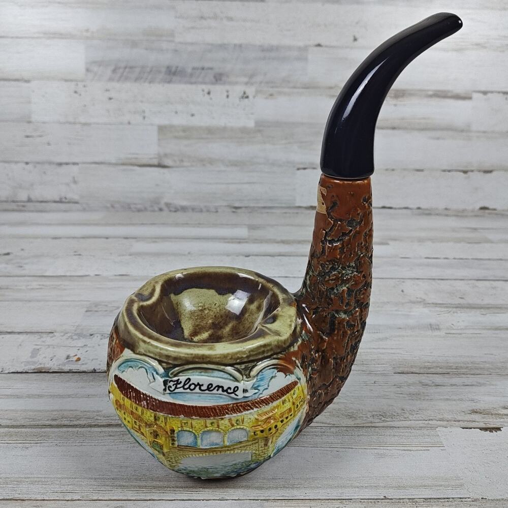 Vintage 1968 Florence Italy Vino Rosso Ceramic Pipe Decanter Ashtray Barsottini